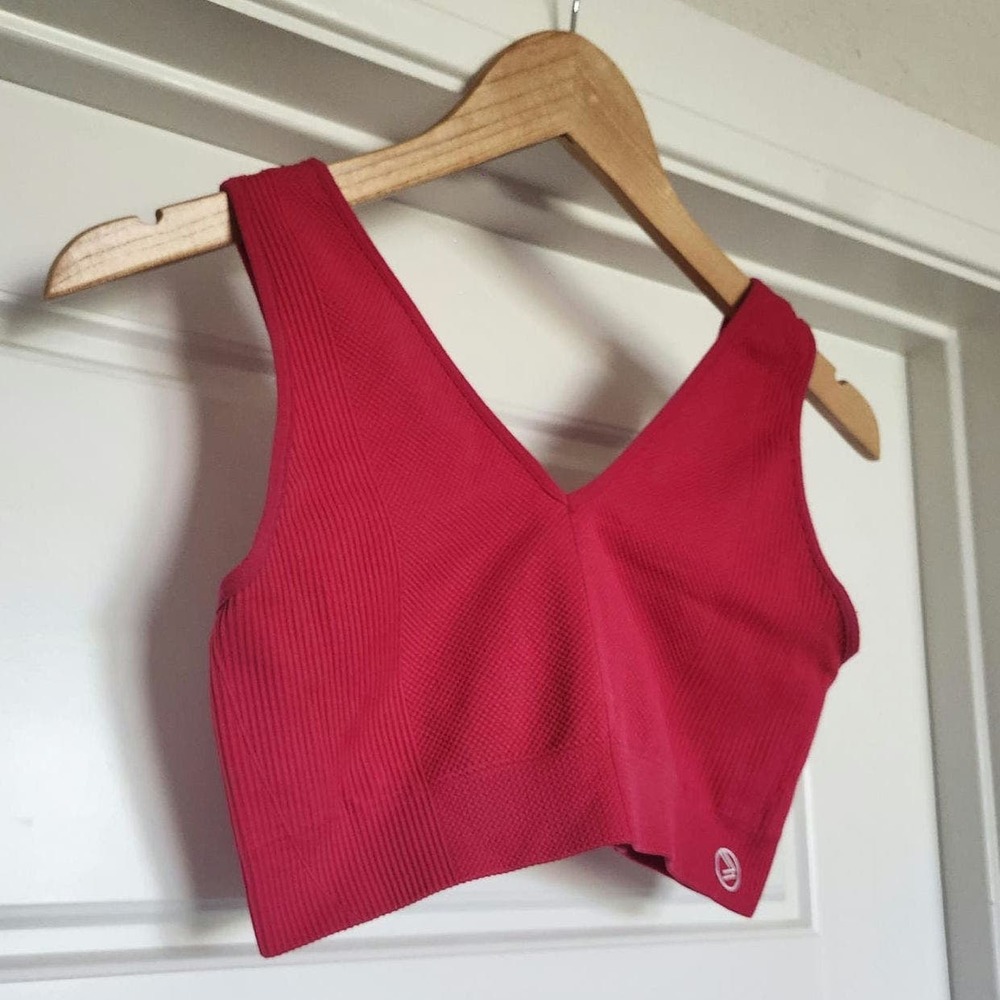 Savvi V Neck Textured Ribbed Ashtanga Sports Bra Size Medium - Picture 4 of 7